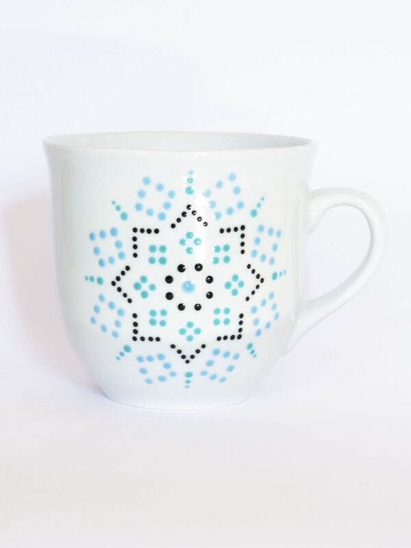 Porcelánový hrnek Mirek s modro-zelenou dekorací, ručně malovaný